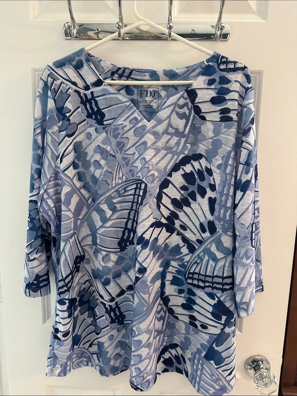 FDJ Blue Butterfly Print V-Neck Tunic Top XXL